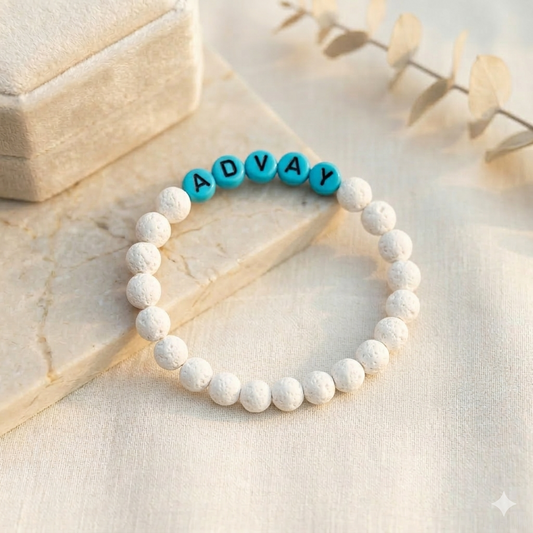 HOK Personalised Name Bracelet in White Lava Beads