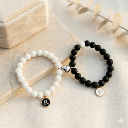 HOK Magnetic Couple Bracelet Pair with Initial - Enter Initials in Textbox below Size Selection for Personalisation - Set of 2