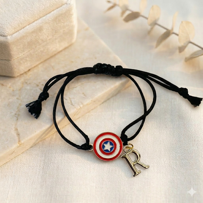 Adjustable Thread Captain America Bracelet with or without Initial - Enter Initial in Textbox below Size Selection for Personalisation!