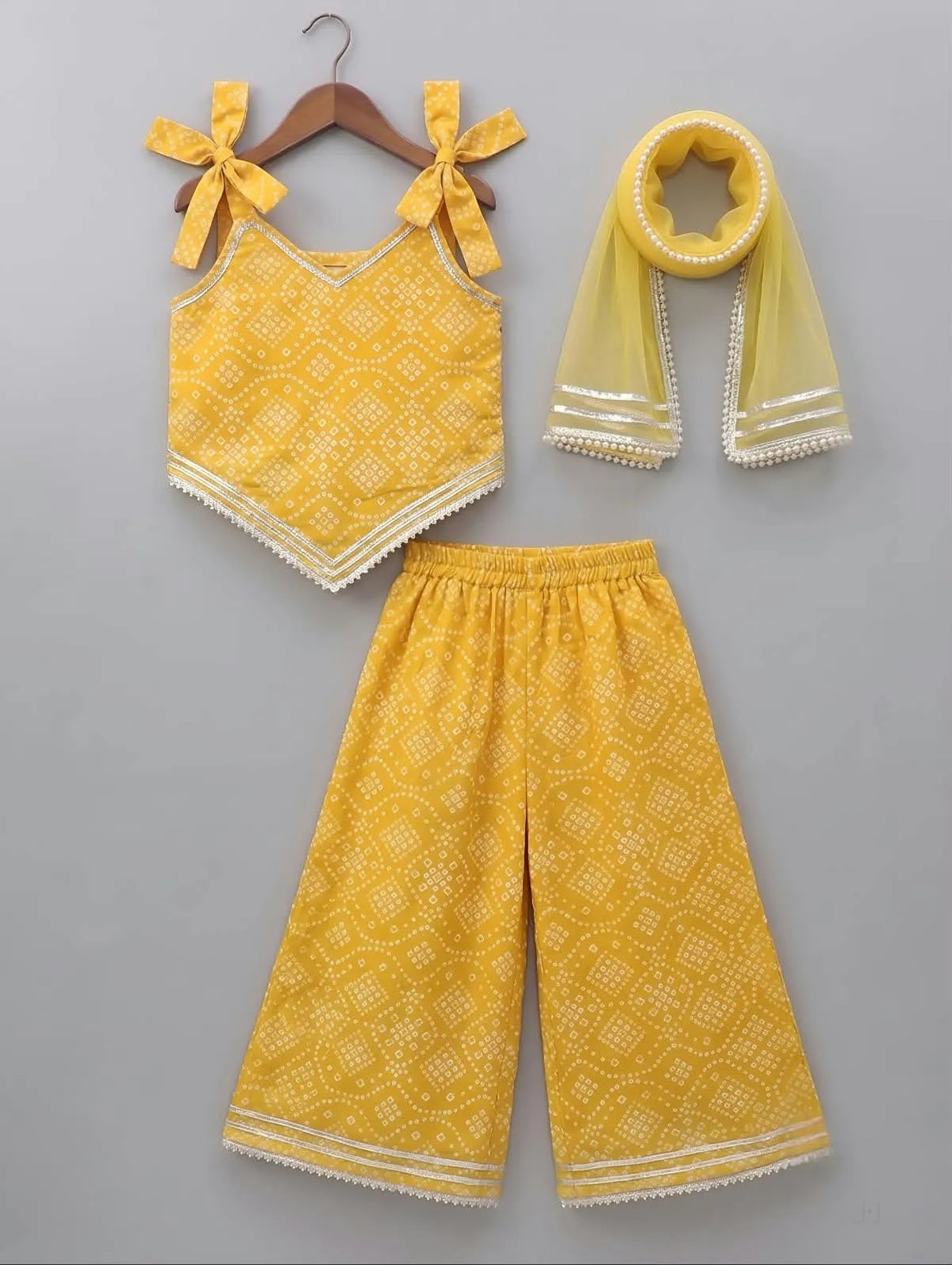 Girls Cotton Bandhani Ethnic Set | 3-Piece Indo Western Outfit