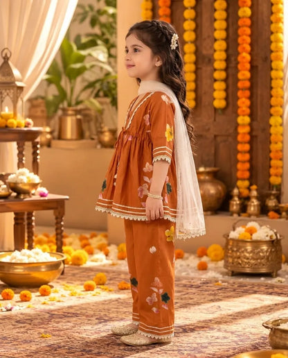 Girls Cotton Floral Kurta Palazzo Set with Dupatta