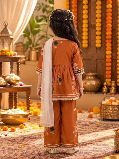 Girls Cotton Floral Kurta Palazzo Set with Dupatta