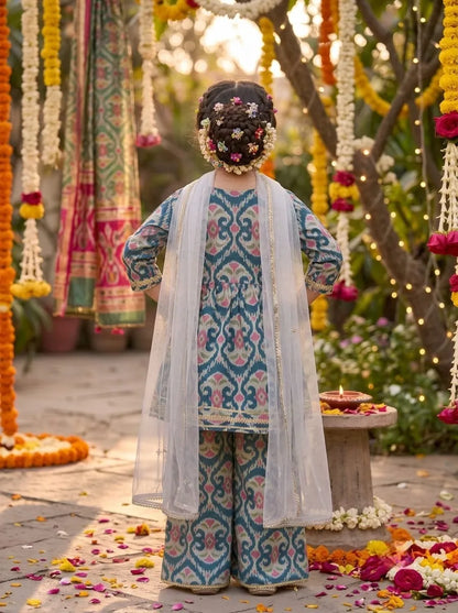 Girls Floral Printed Kurti Palazzo Set with Dupatta