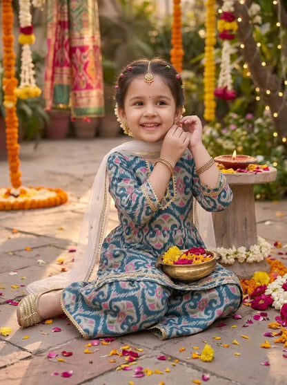 Girls Floral Printed Kurti Palazzo Set with Dupatta