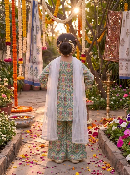 Girls Floral Printed Kurti Palazzo Set with Dupatta