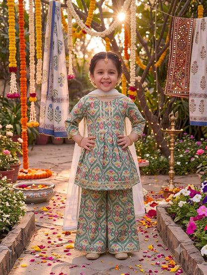 Girls Floral Printed Kurti Palazzo Set with Dupatta