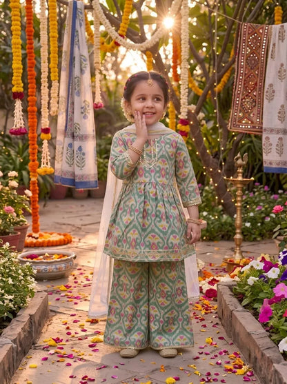Girls Floral Printed Kurti Palazzo Set with Dupatta