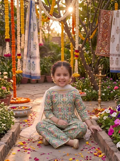Girls Floral Printed Kurti Palazzo Set with Dupatta