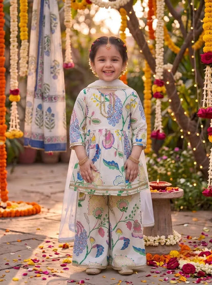 Girls Floral Printed Kurti Palazzo Set with Dupatta