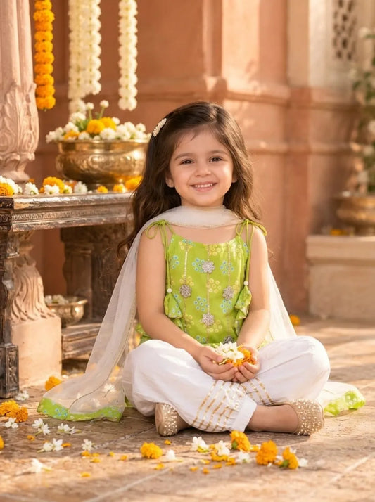 Girls Kurti Pant Dupatta Set with Gota Patti Work