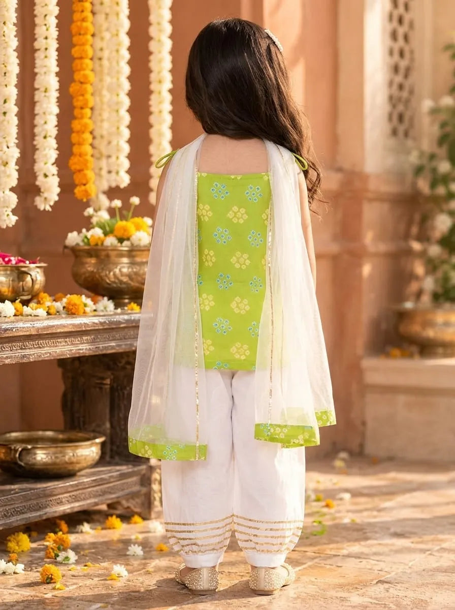 Girls Kurti Pant Dupatta Set with Gota Patti Work
