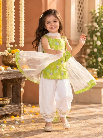 Girls Kurti Pant Dupatta Set with Gota Patti Work