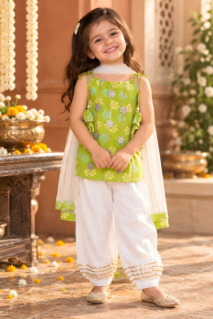 Girls Kurti Pant Dupatta Set with Gota Patti Work