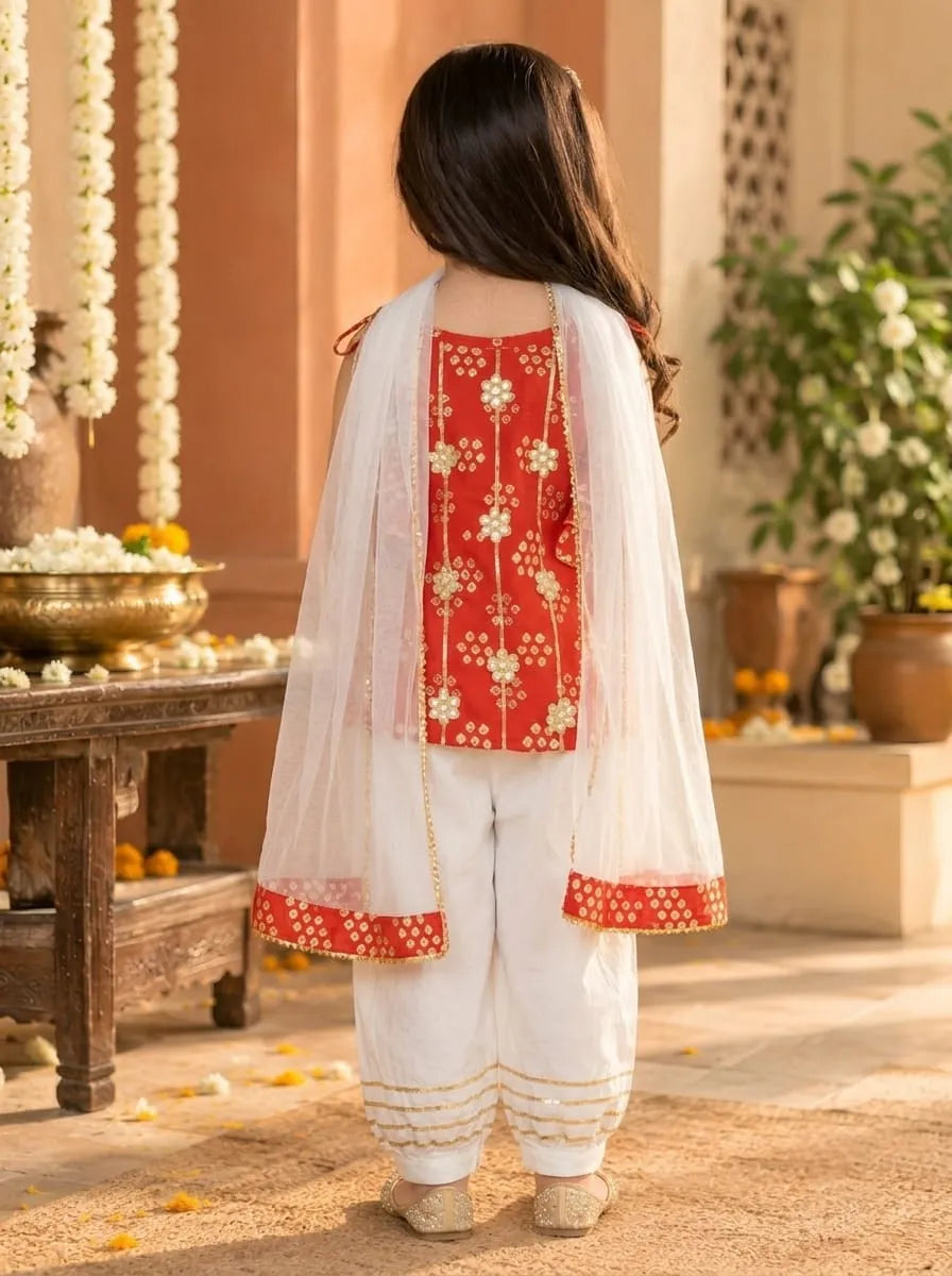 Girls Kurti Pant Dupatta Set with Gota Patti Work