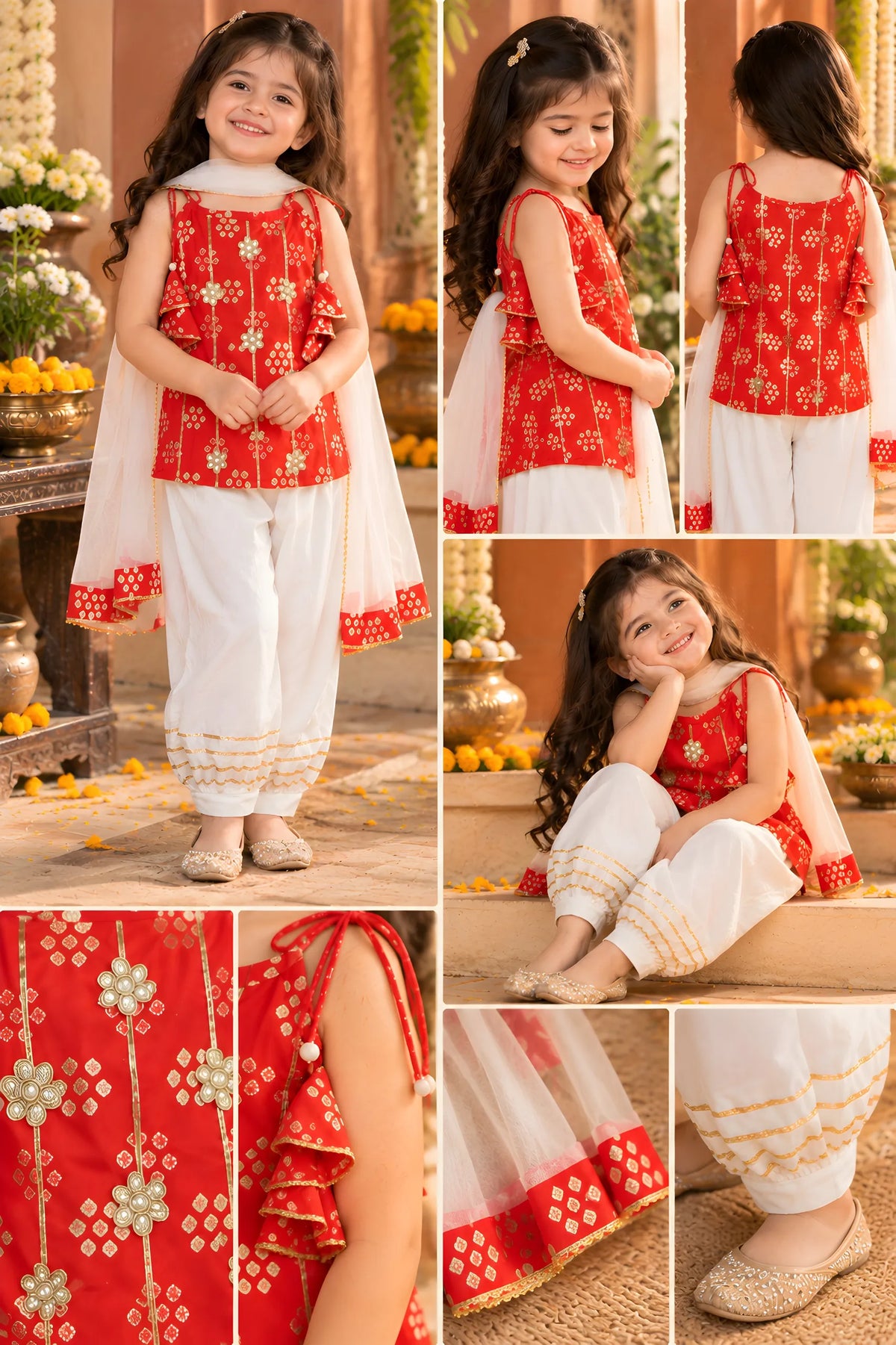 Girls Kurti Pant Dupatta Set with Gota Patti Work
