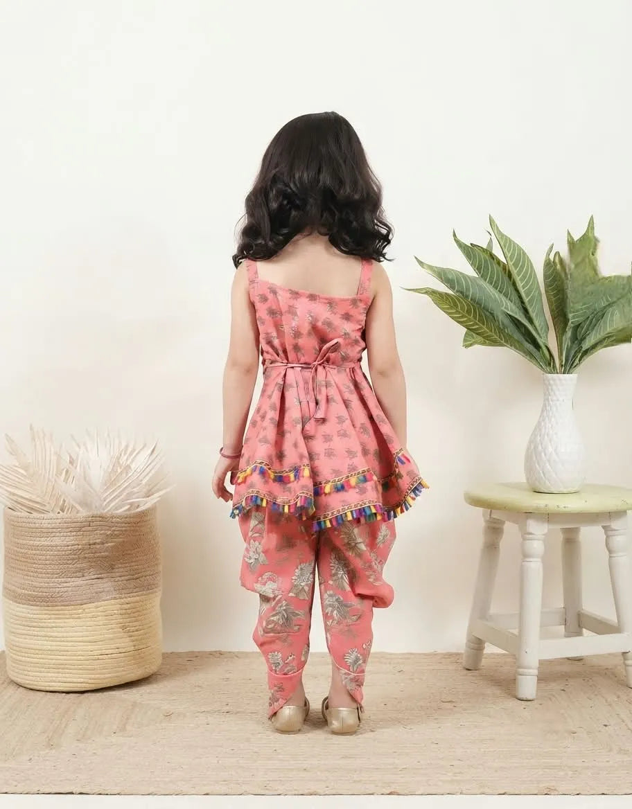 Girls Printed Kurti Sharara Set with Tassel Detailing