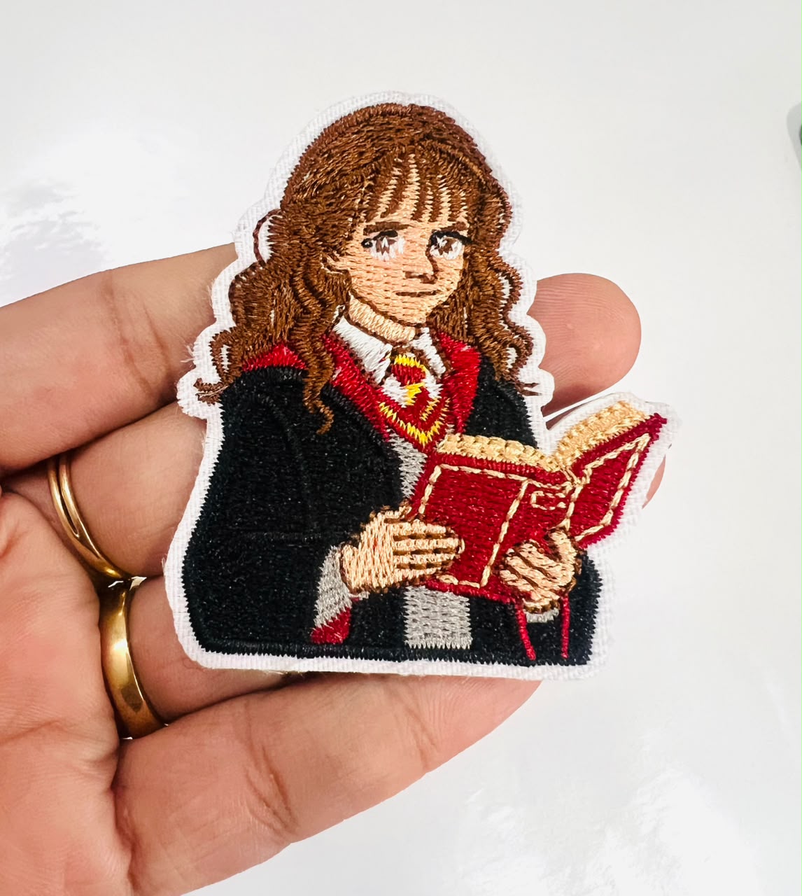 DIY HOK Cartoon Gold Chenille Embroidery Patch Varsity Iron on Sew on Decorative Repair Applique Patches with Gold Border for Clothing Bags DIY Art & Craft