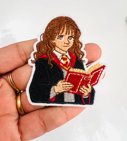 DIY HOK Cartoon Gold Chenille Embroidery Patch Varsity Iron on Sew on Decorative Repair Applique Patches with Gold Border for Clothing Bags DIY Art & Craft