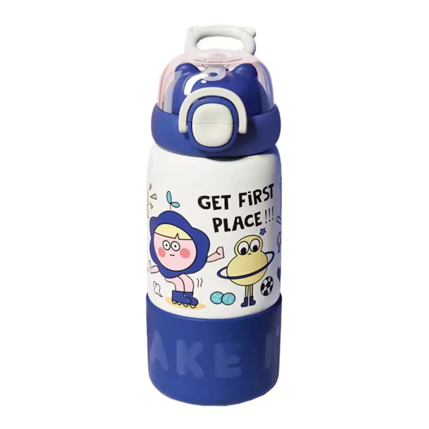 HOK 500ml Cute Cartoon Water Bottle with Dual Drinking Option | Straw & Direct Sip