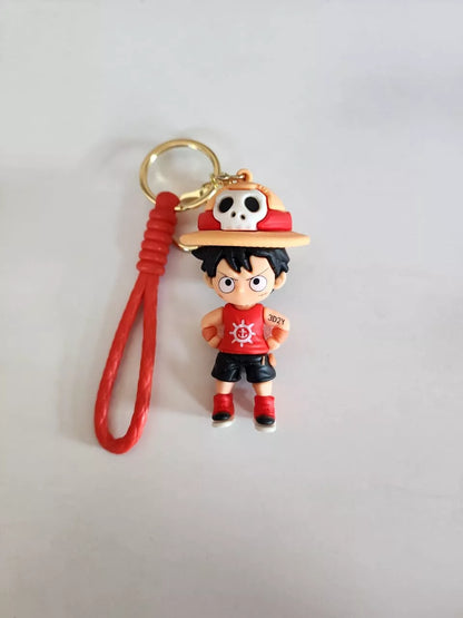 Keychain with a character wearing a red hat and shirt on a white background