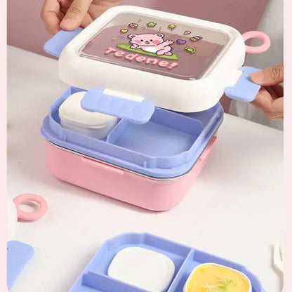 Kids Cartoon Stainless Steel Bento Lunch Box 1000ml- Purple