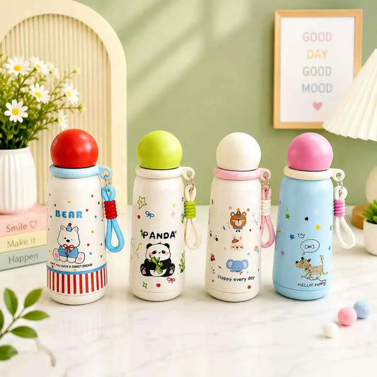 Kids Cartoon Stainless Steel Water Bottle with Carry Strap – 460ml