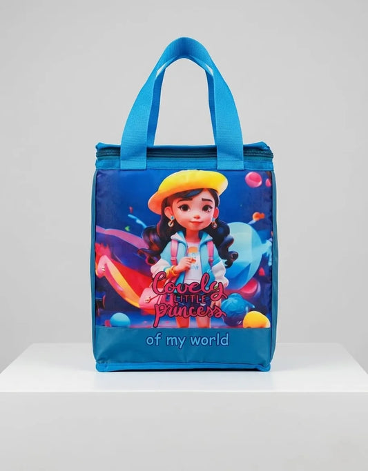 Kids Insulated Lunch Bag | Princess & Mermaid Print School Tiffin Bag with Zipper Closure