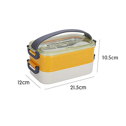 HOK Double Decker Insulated Stainless Steel Lunch Box 1200 ML with Spoon & Fork- Random Color