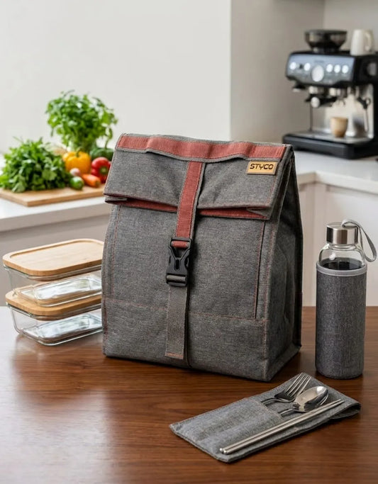 Large Capacity Insulated Lunch Bag with Long Shoulder Strap & Back Pocket