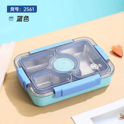 HOK 4 Compartment Stainless Steel Lunch Box | Leak-proof Bento Box
