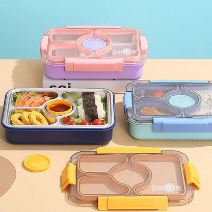 HOK 4 Compartment Stainless Steel Lunch Box | Leak-proof Bento Box