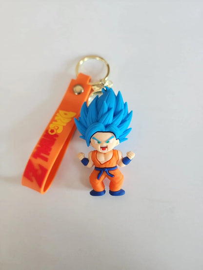 Keychain with character figure and orange strap on a light gray background