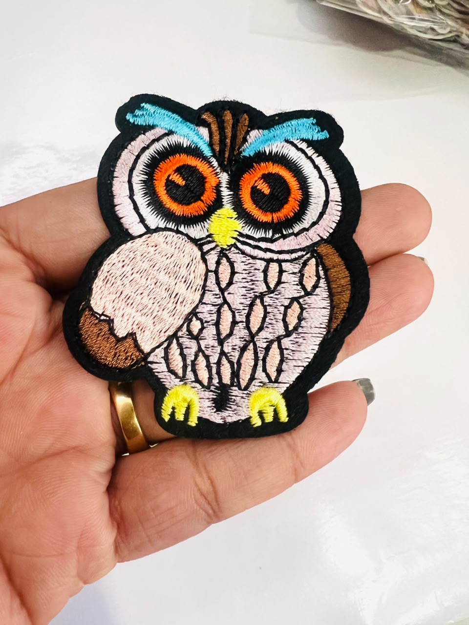 DIY HOK Cartoon Gold Chenille Embroidery Patch Varsity Iron on Sew on Decorative Repair Applique Patches with Gold Border for Clothing Bags DIY Art & Craft
