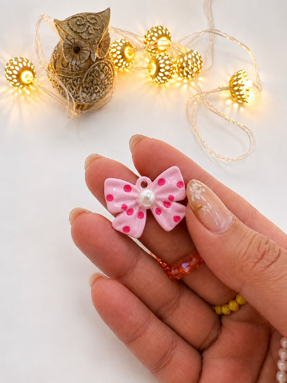 Polka Dot Ribbon Bow Charm | Size : 22mm | Clip-On Charm with lobster lock
