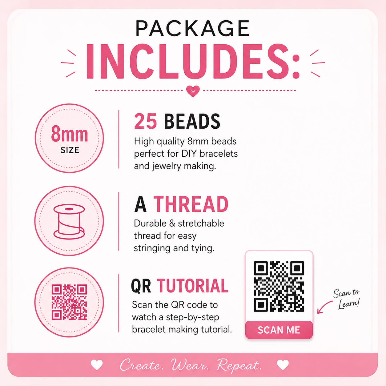 Plain Glass Beads - Pack of 25 beads and a thread | 8mm Beads