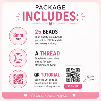 Plain Glass Beads - Pack of 25 beads and a thread | 8mm Beads