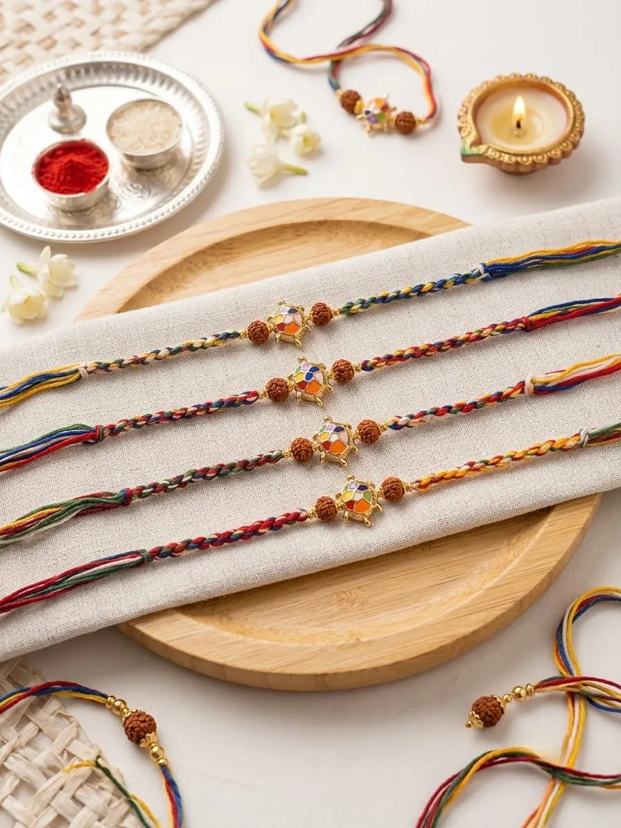 Multicolor Turtle Rakhi with Rudraksha Beads- 1 PC