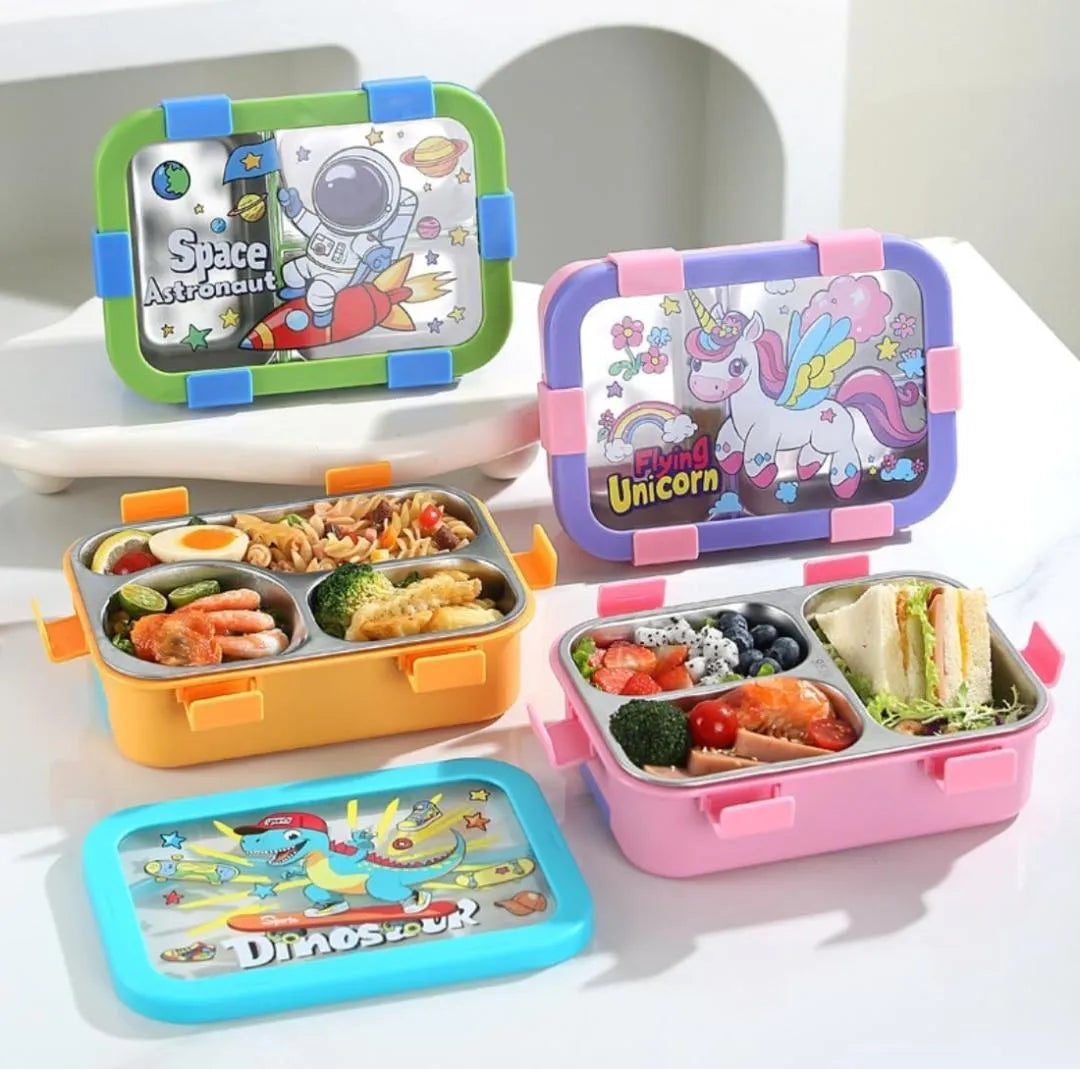 Stainless Steel 3 Compartment Bento Lunch Box with Spoon & Fork