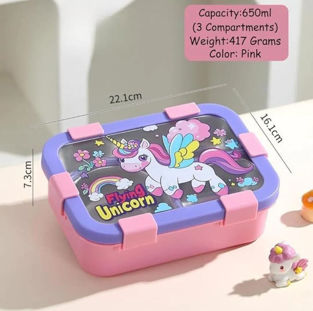 Stainless Steel 3 Compartment Bento Lunch Box with Spoon & Fork
