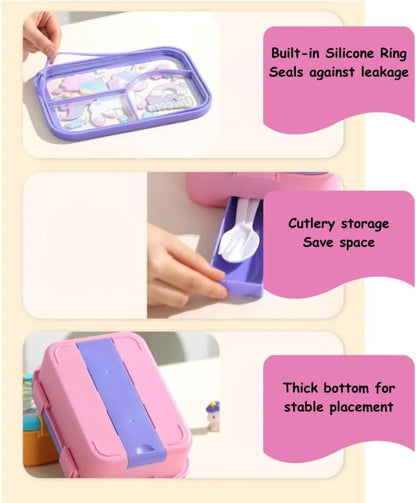 Stainless Steel 3 Compartment Bento Lunch Box with Spoon & Fork