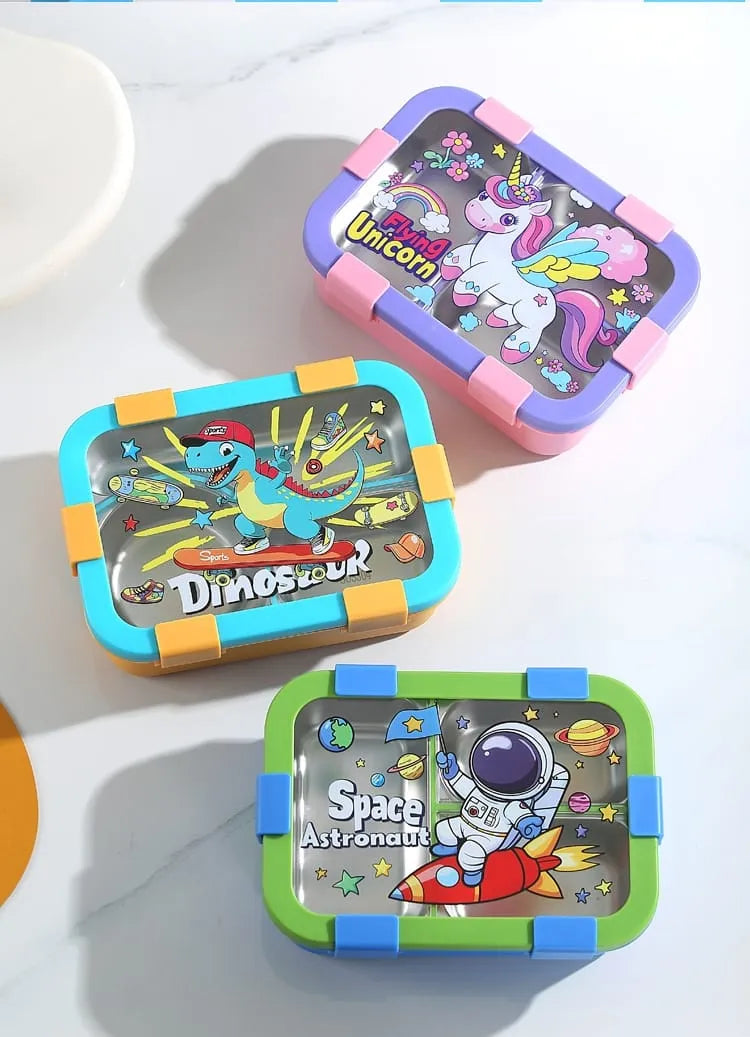 Stainless Steel 3 Compartment Bento Lunch Box with Spoon & Fork