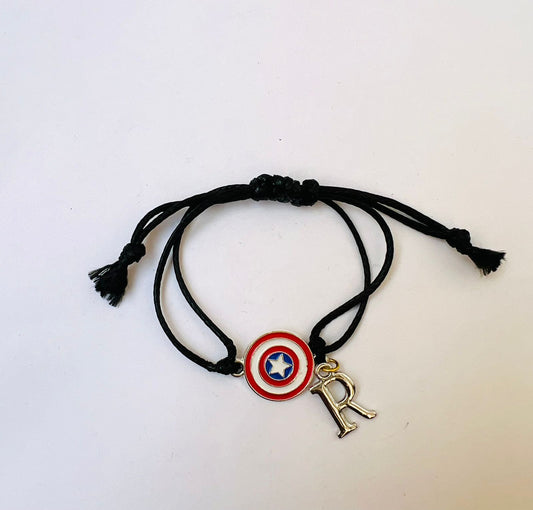 Adjustable Thread Captain America Bracelet with or without Initial - Enter Initial in Textbox below Size Selection for Personalisation!