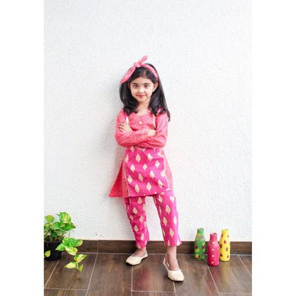 Girls Kurti Pant Set with Matching Hairband