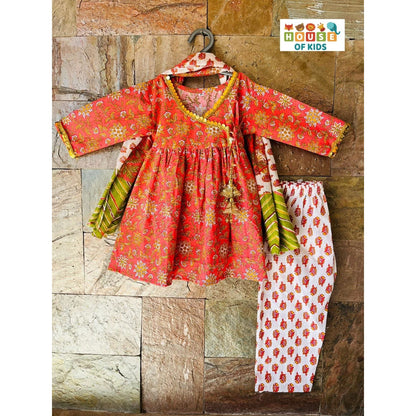 Girls Cotton Kurti Pant with Dupatta Set