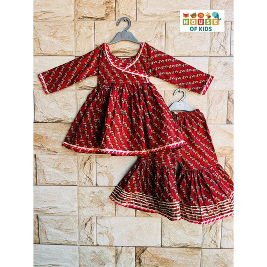 Girls Cotton Kurti Angrakha Sharara Set