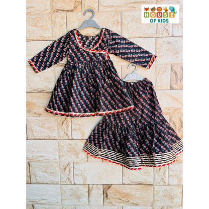 Girls Cotton Angrakha Kurti Sharara Set