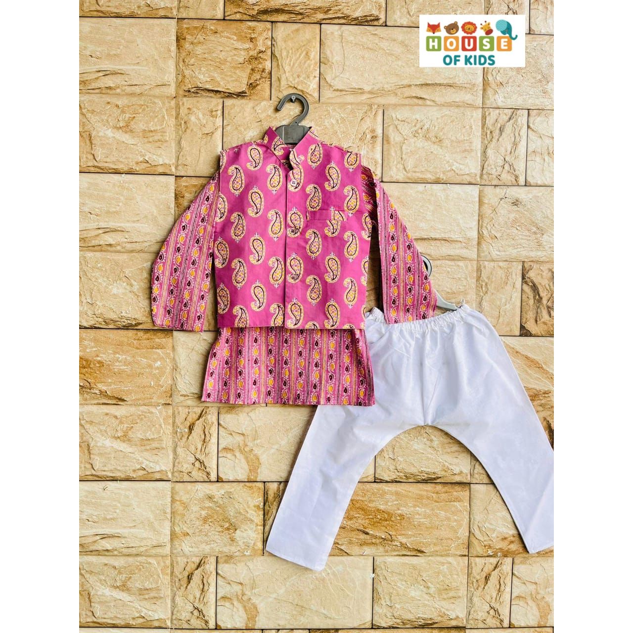 Boys Cotton Kurta Pajama Jacket Set