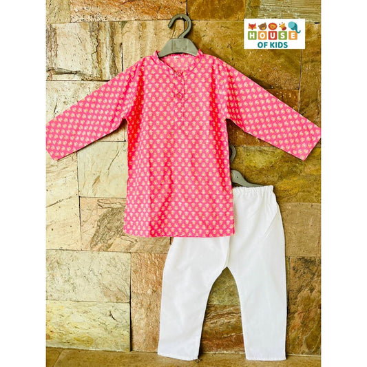 Boys Cotton Floral Kurta Pajama Set