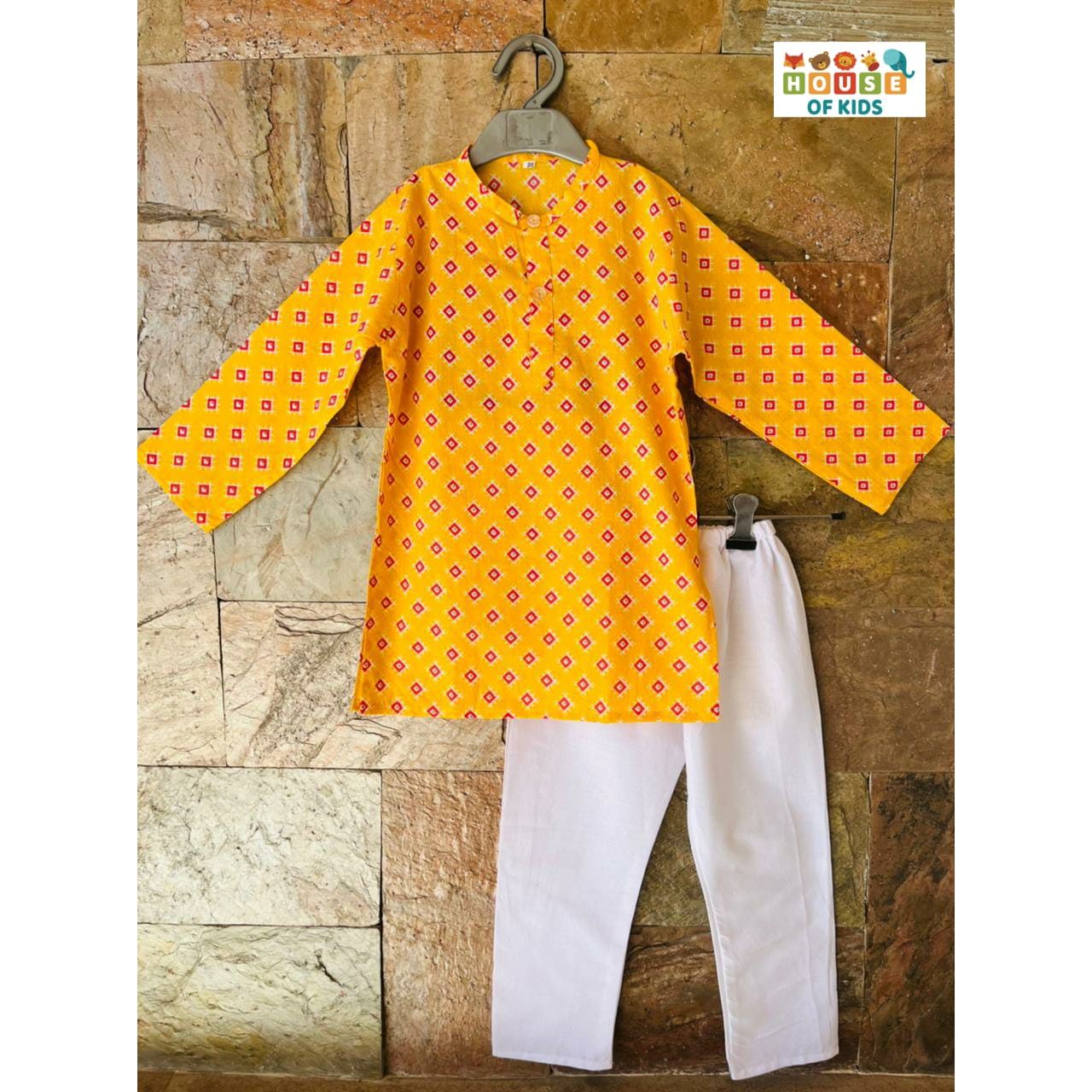 Boys Traditional Bandhej Print Kurta Pajama Set