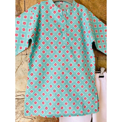 Boys Traditional Bandhej Print Kurta Pajama Set